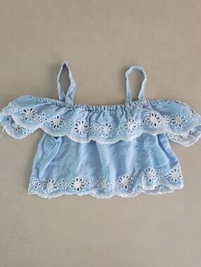 Lefties Girls' Light Blue Cold-Shoulder Crop Top With White Floral Size 7-8Y